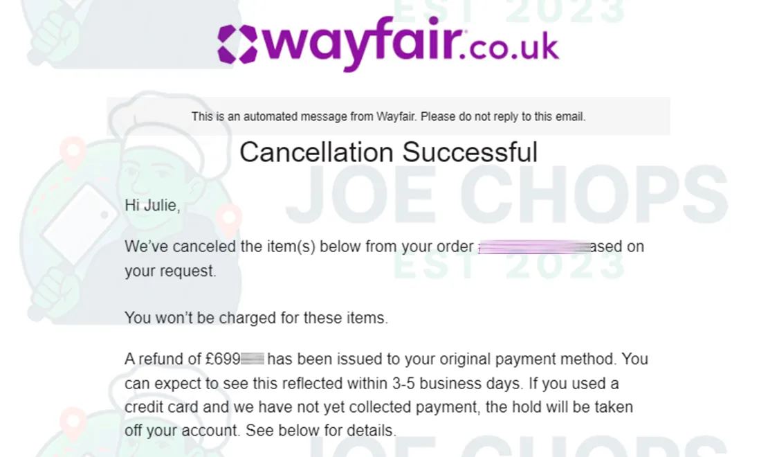 Wayfair Order Success